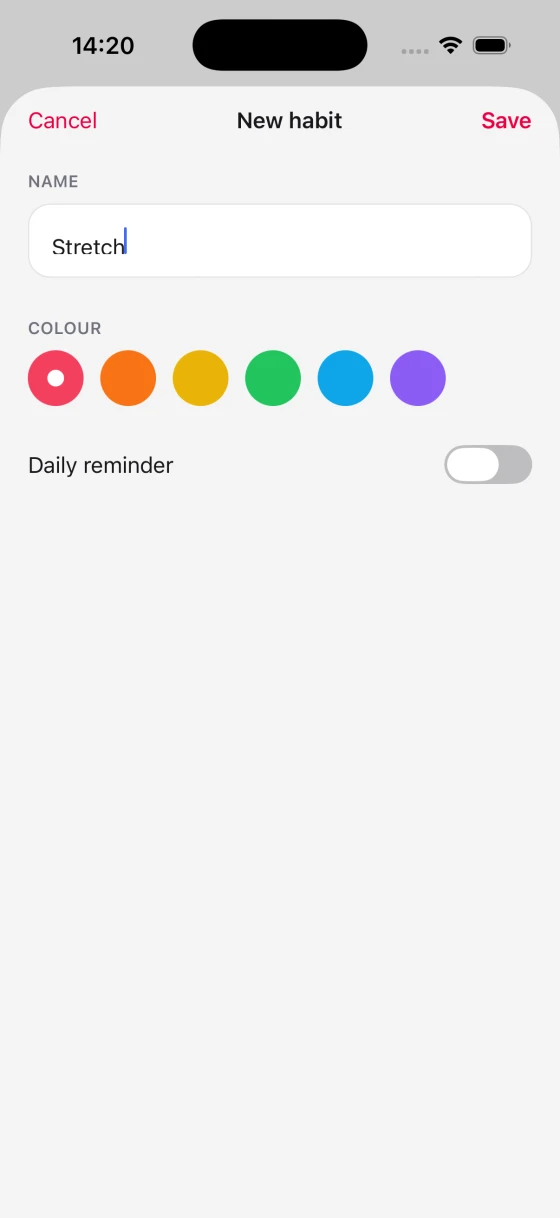 Habits, New habit, iOS, light