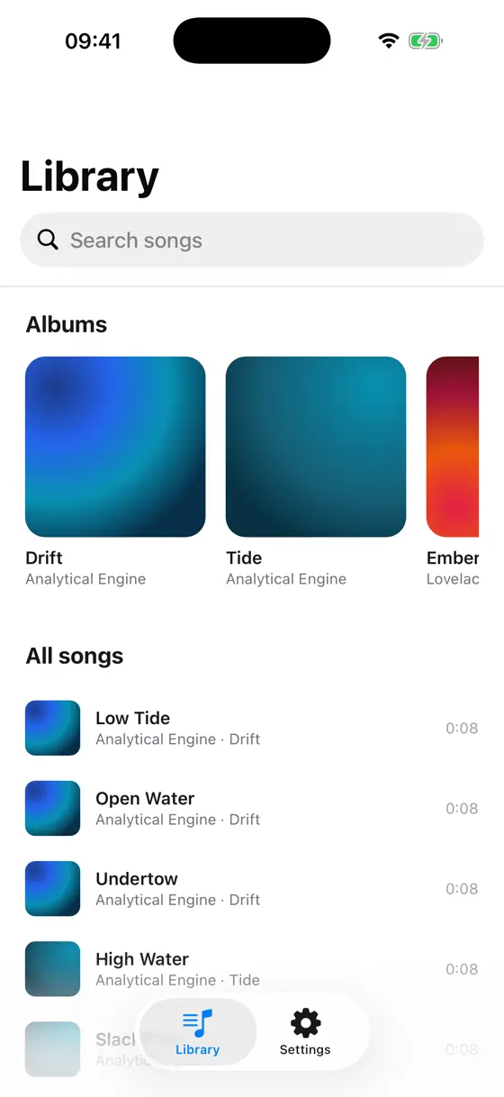 Music, Library screen