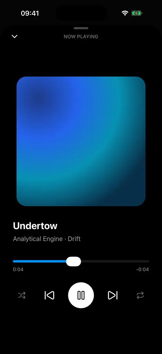 Music, Now playing, iOS, dark