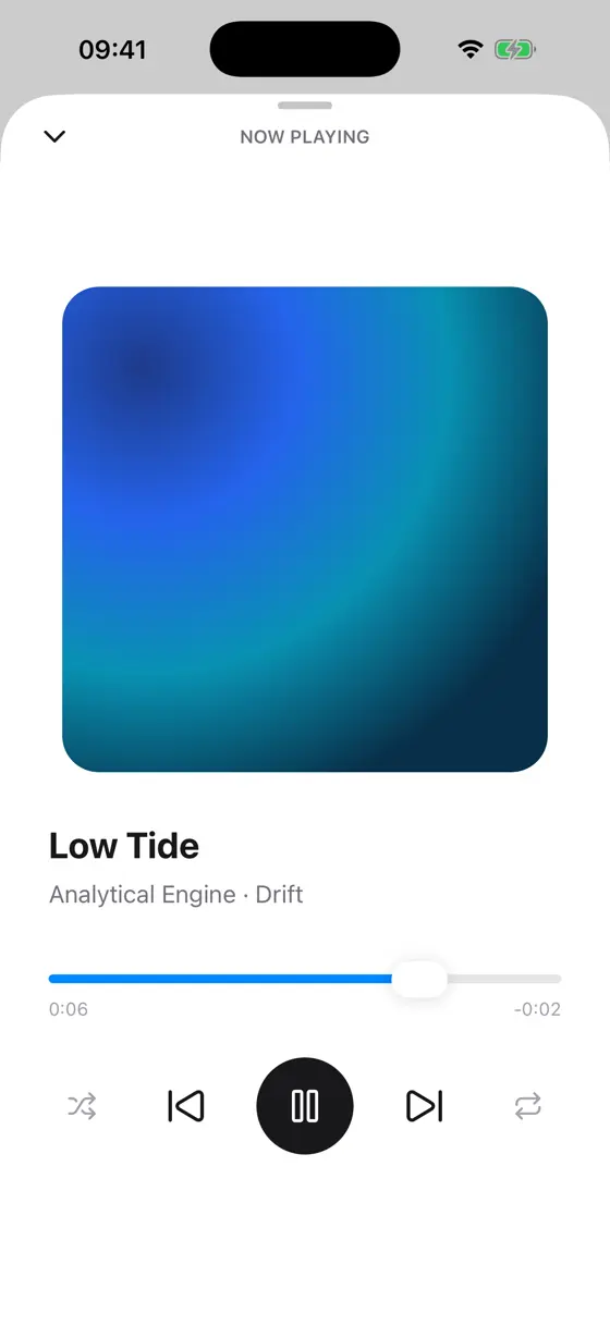 Music, Now playing, iOS, light