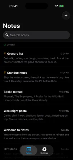 Notes, Notes, iOS, dark