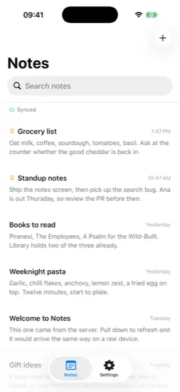 Notes, Notes screen