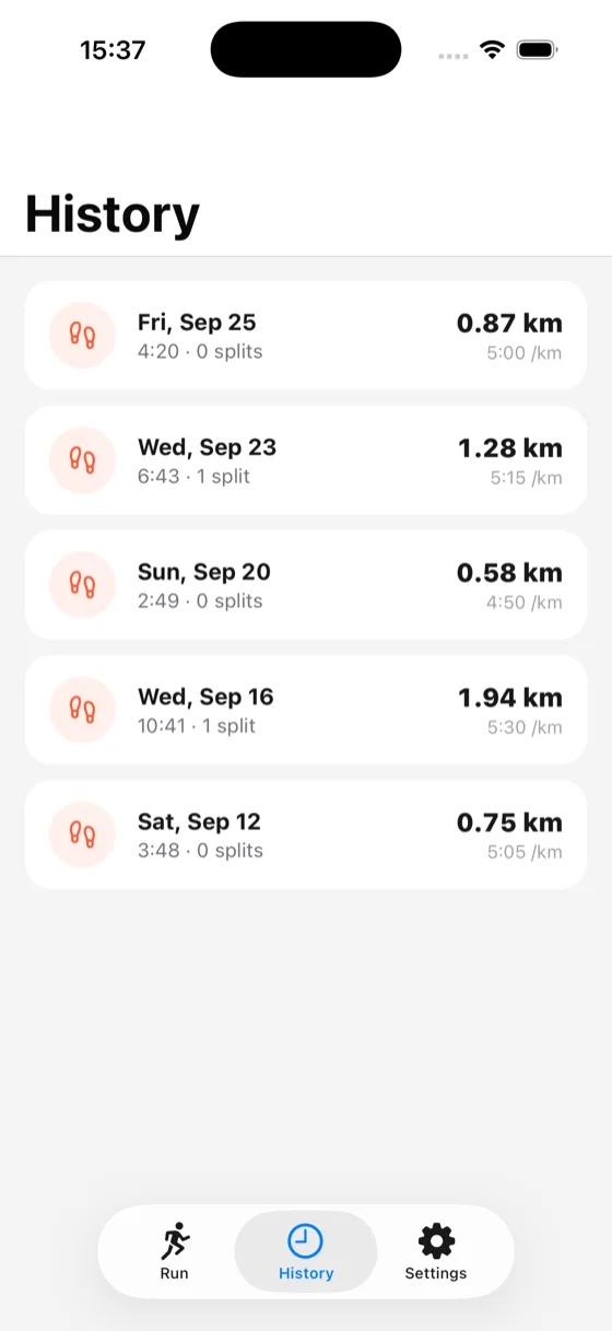 Runs, History, iOS, light