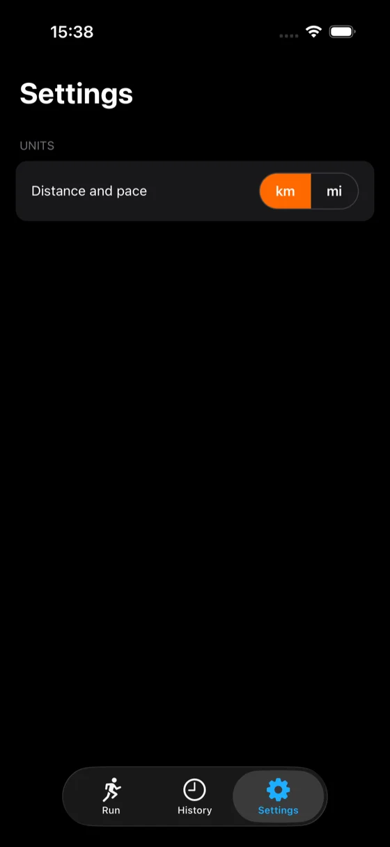 Runs, Settings, iOS, dark