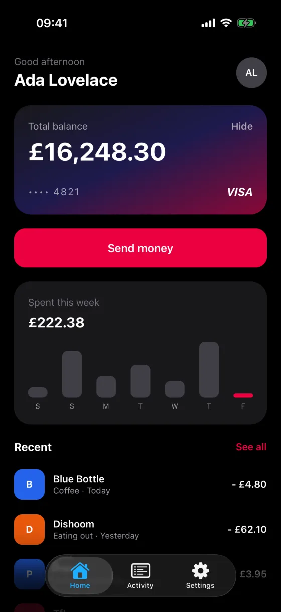 Wallet, Home, iOS, dark