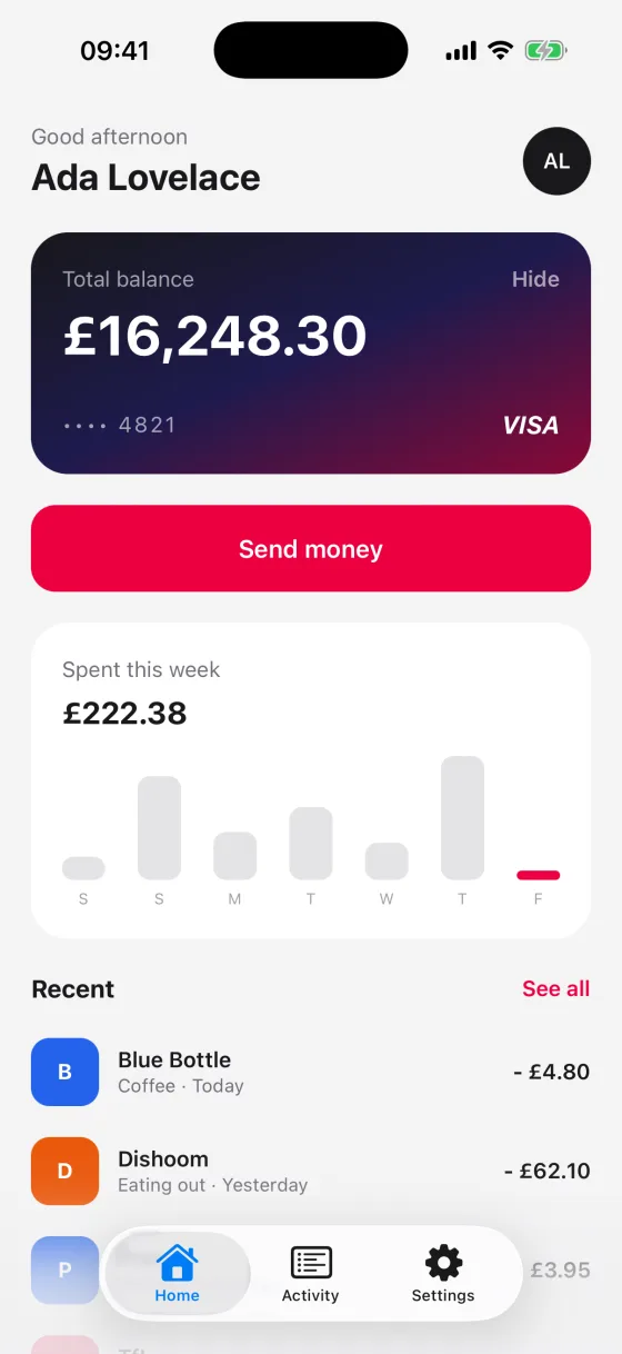 Wallet, Home screen